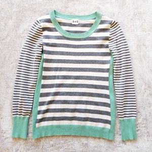 Striped Teal, Grey, & Cream Sweater